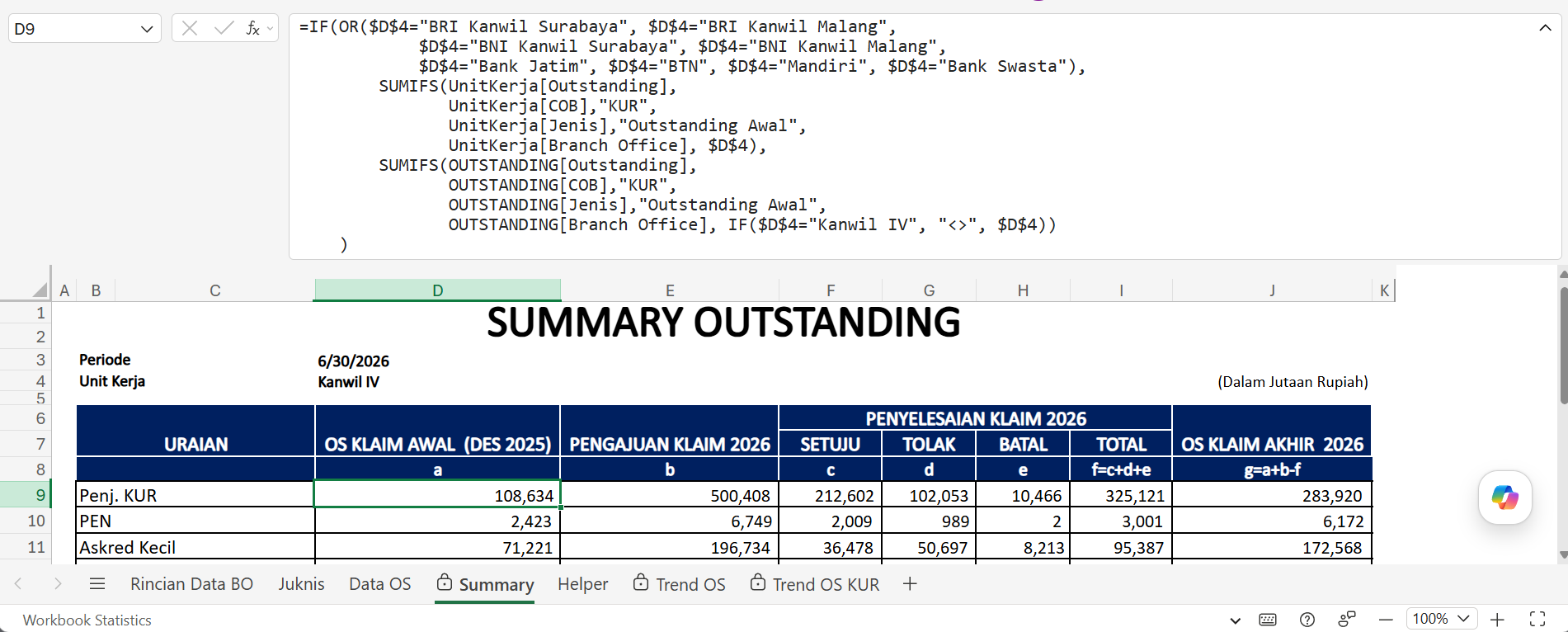 Formula Outstanding Awal